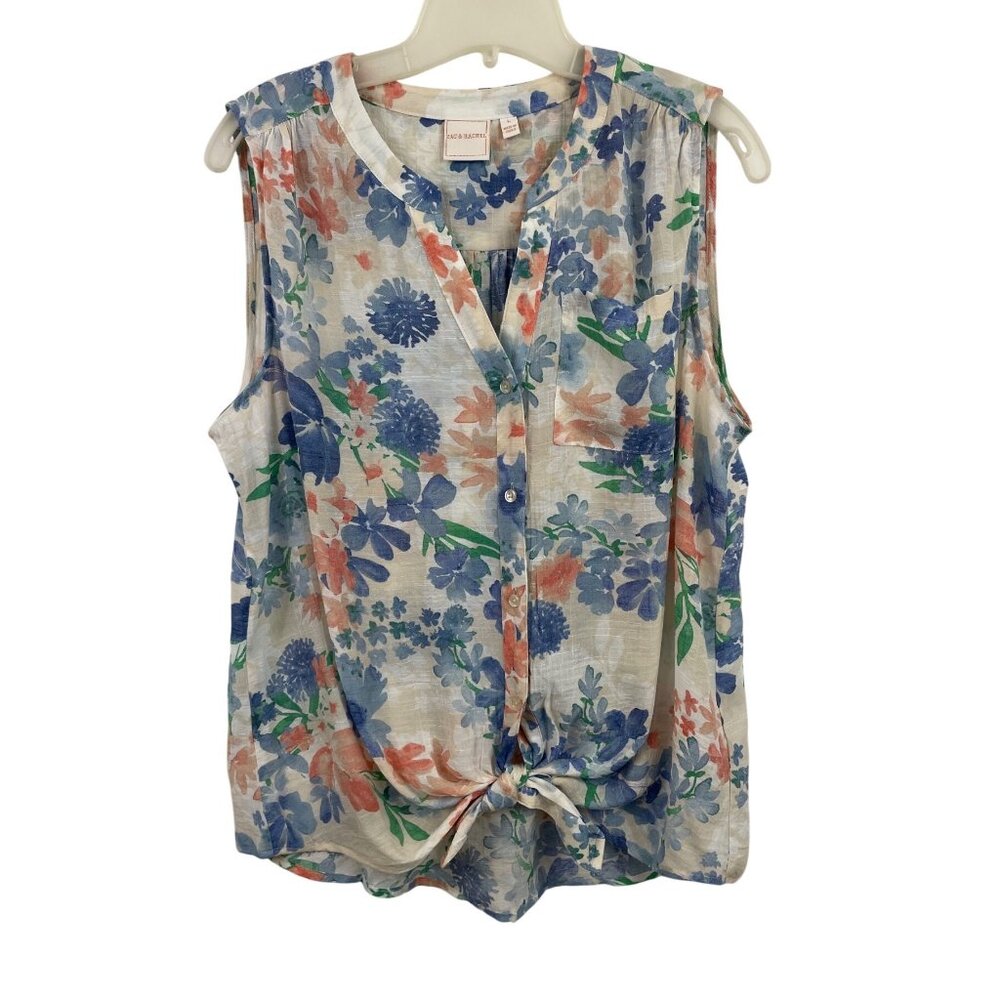 Zac & Rachel Floral Sleeveless Tie Front Button Up Shirt Womens Size Large